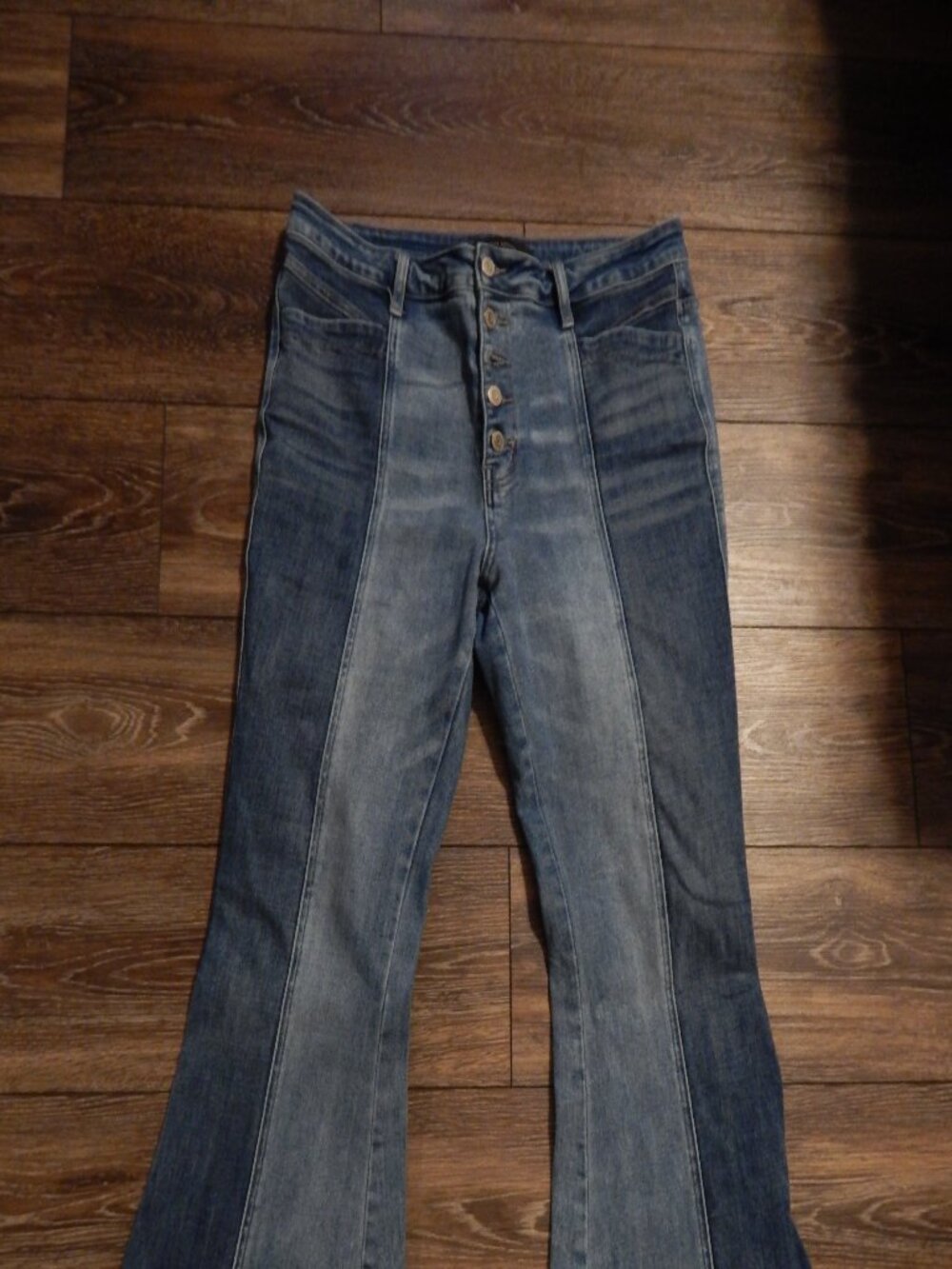 Flying Monkey Two Tone High Rise Super Flare Jeans High Rise Exposed Button Fly